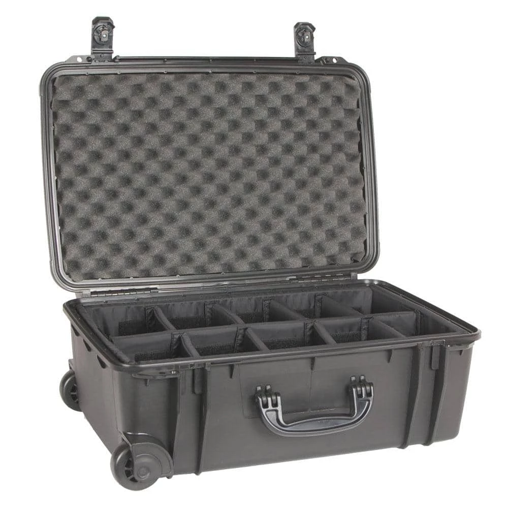 23.96 in. L x 16 in. W x 10.10 in. H, Large Rolling Watertight Case with Dividers in Black by Seahorse 3 23.96 in. L x 16 in. W x 10.10 in. H, Large Rolling Watertight Case with Dividers in Black by Seahorse
