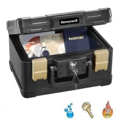 0.15 cu. ft. Molded Fire Resistant and Waterproof Portable Chest with Carry Handle, Key and Double Latch Lock by Honeywell -Toolocity Shop honeywell home safes 1102 4f 1000