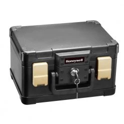 0.15 cu. ft. Molded Fire Resistant and Waterproof Portable Chest with Carry Handle, Key and Double Latch Lock by Honeywell