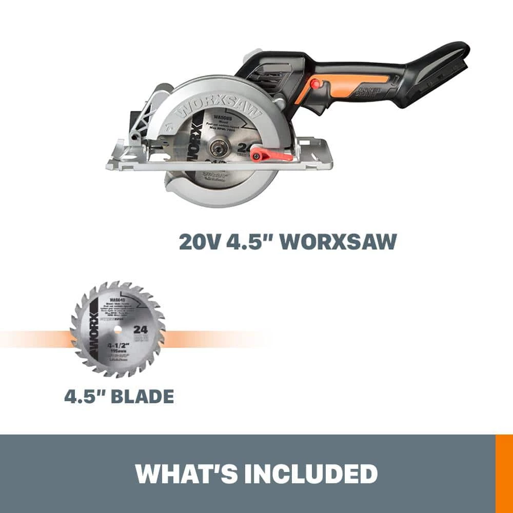 Power Share 20-Volt Worxsaw 4-1/2 in. Compact Circular Saw with Brushless Motor (Tool Only) 4 Power Share 20-Volt Worxsaw 4-1/2 in. Compact Circular Saw with Brushless Motor (Tool Only) - Image 2