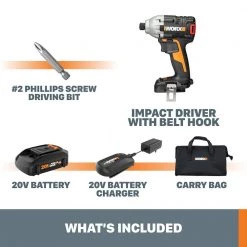 POWER SHARE 20-Volt Cordless and Brushless Multi-Speed 1/4 in. Hex Impact Driver with Quick Change Chuck by Worx -Toolocity Shop worx impact drivers wx261l c3 1000