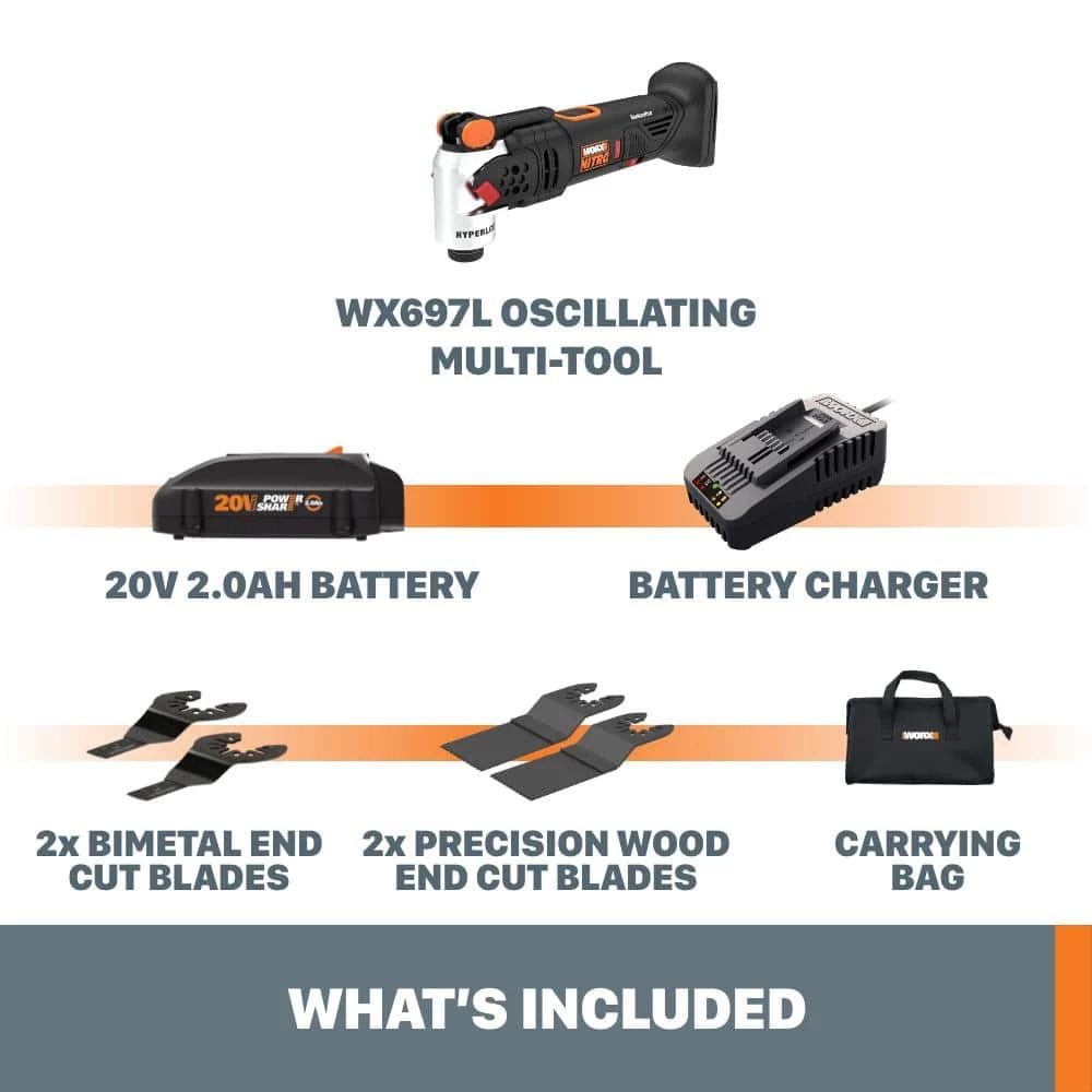 Nitro PowerShare 20-Volt Cordless Oscillating Multi-Tool with Brushless Motor (Battery and Charger Included) by Worx 11 Nitro PowerShare 20-Volt Cordless Oscillating Multi-Tool with Brushless Motor (Battery and Charger Included) by Worx - Image 9