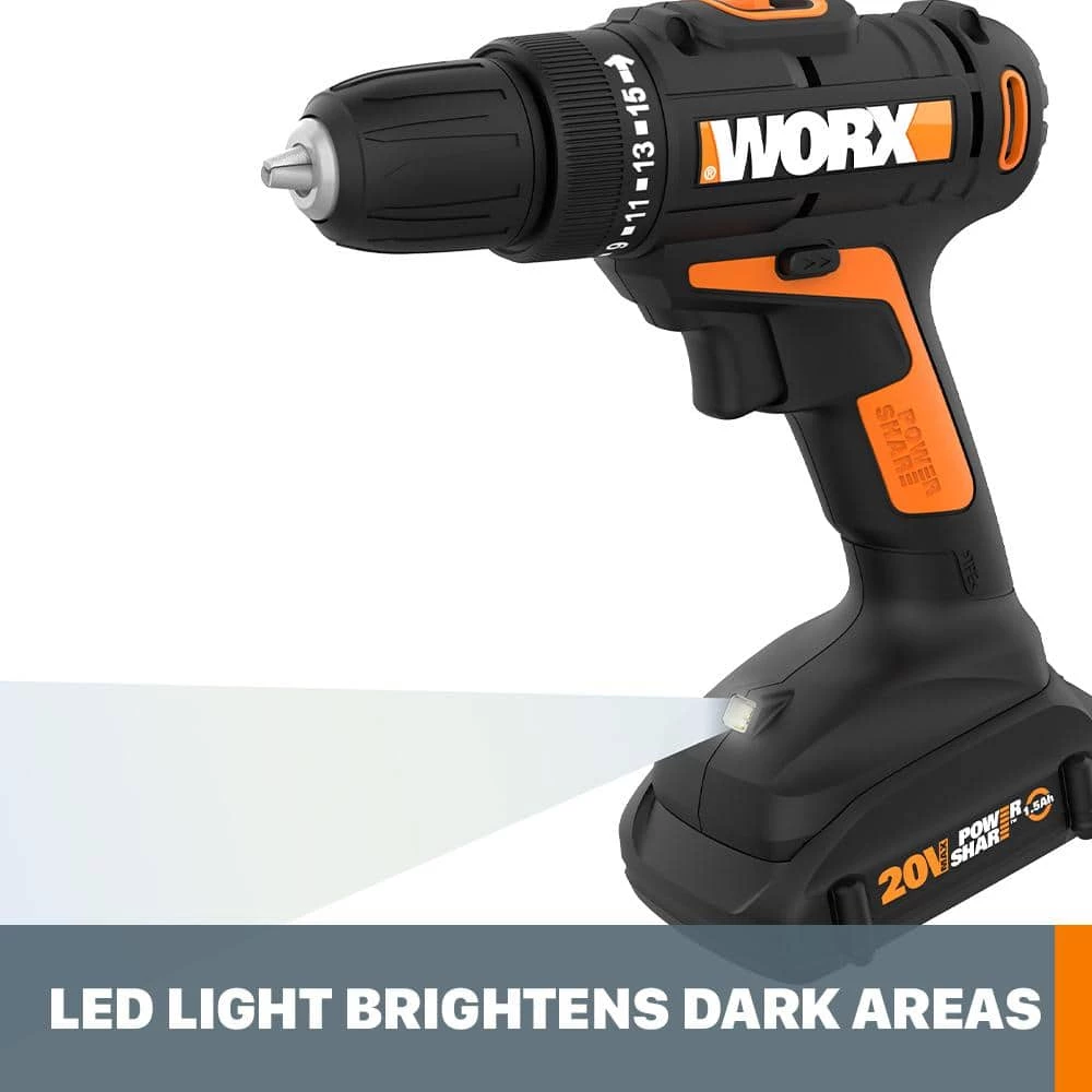 POWER SHARE 20-Volt Lithium-Ion Cordless 3/8 in. 2-Speed Drill Driver (Tool-Only) by Worx 12 POWER SHARE 20-Volt Lithium-Ion Cordless 3/8 in. 2-Speed Drill Driver (Tool-Only) by Worx - Image 10