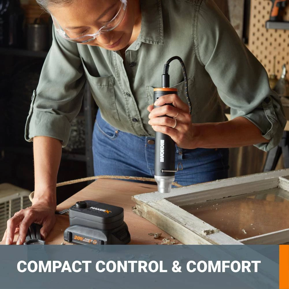 MakerX 20-Volt Cordless Rotary Tool Kit with Mini Heat Gun, 42 Accessories, Bag and Case (Battery and Charger Included) by Worx 4 MakerX 20-Volt Cordless Rotary Tool Kit with Mini Heat Gun, 42 Accessories, Bag and Case (Battery and Charger Included) by Worx - Image 2