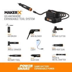 MakerX 20-Volt Wood and Metal Crafter Rotary Tool Attachment and 12 Accessories (Tool-Only) by Worx 17 MakerX 20-Volt Wood and Metal Crafter Rotary Tool Attachment and 12 Accessories (Tool-Only) by Worx -Toolocity Shop worx rotary tool attachments wx744l 9 4f 1000