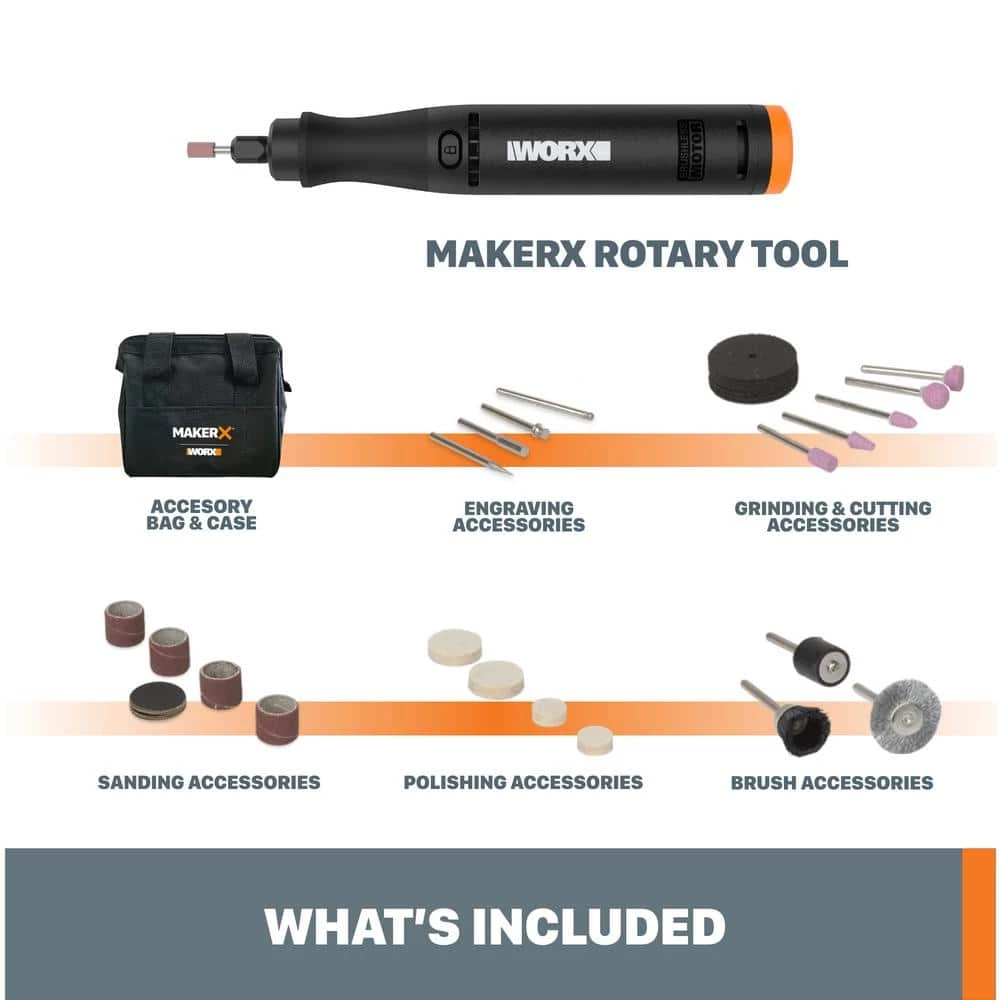 MakerX 20-Volt Rotary Tool with 20 Accessories (Tool-Only) by Worx 8 MakerX 20-Volt Rotary Tool with 20 Accessories (Tool-Only) by Worx - Image 6