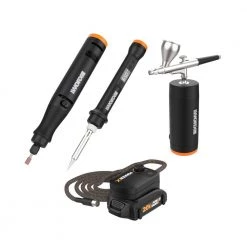 MakerX 20-Volt Rotary Tool Kit with Wood and Metal Crafter, Air Brush, 61 Accessories (Battery and Charger Included) by Worx