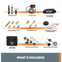 MakerX 20-Volt Rotary Tool Kit with Wood and Metal Crafter, Air Brush, 61 Accessories (Battery and Charger Included) by Worx -Toolocity Shop worx rotary tools wx993l 76 1000